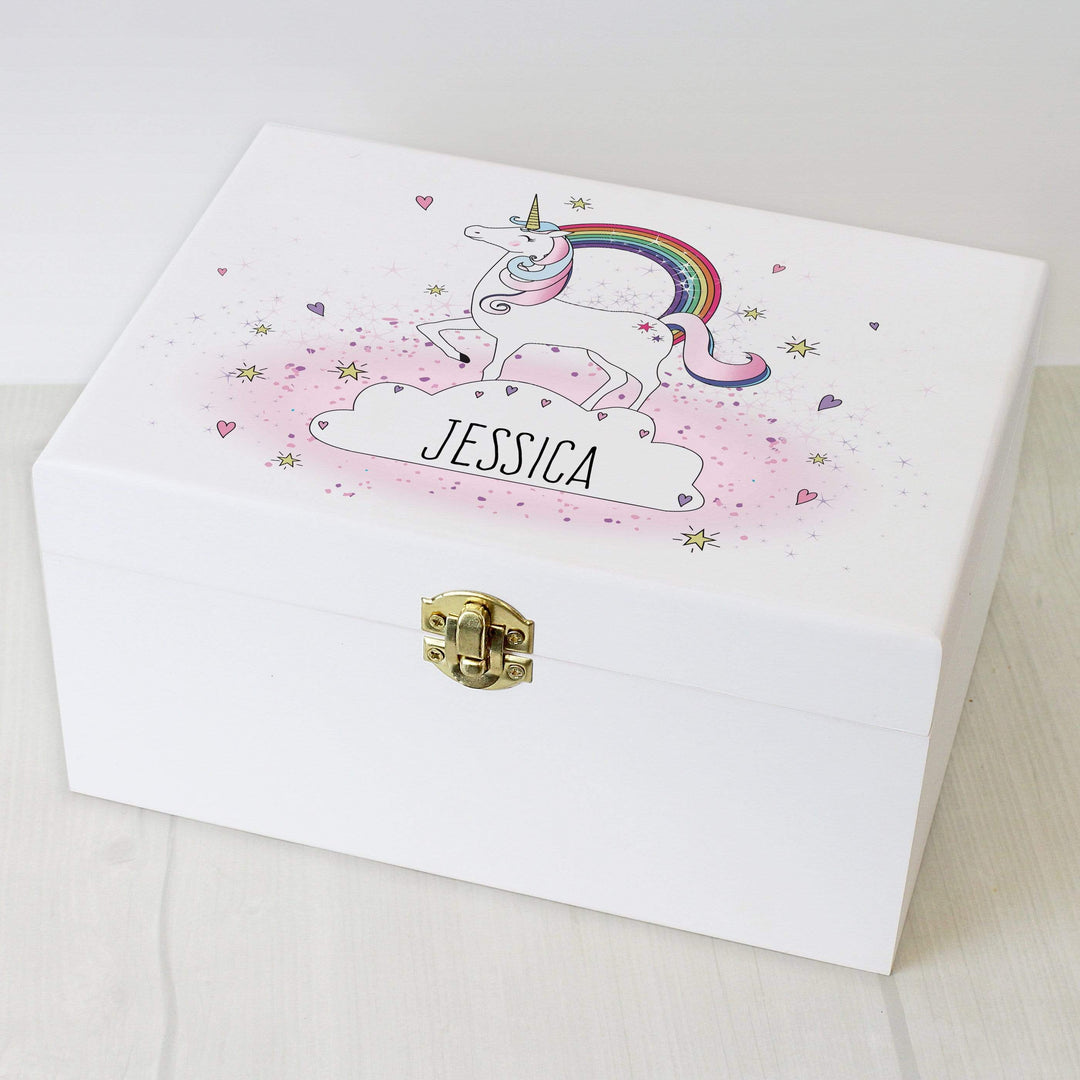 Personalised Memento Trinket, Jewellery &amp; Keepsake Boxes Personalised Unicorn White Wooden Keepsake Box