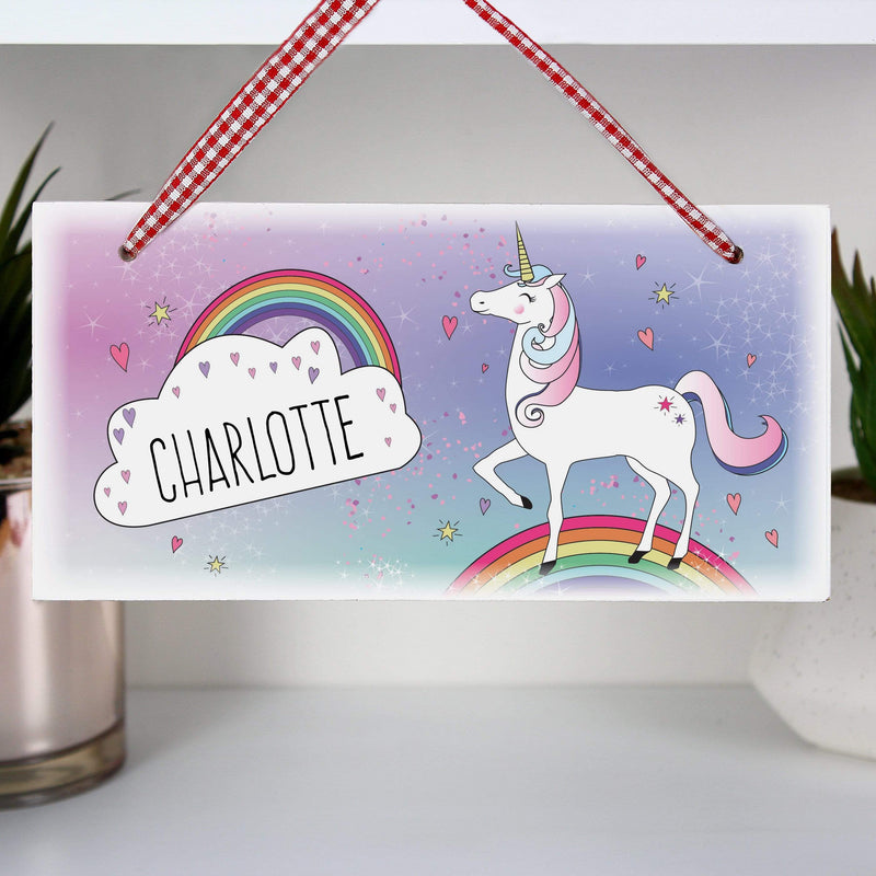 Personalised Memento Hanging Decorations & Signs Personalised Unicorn Wooden Sign