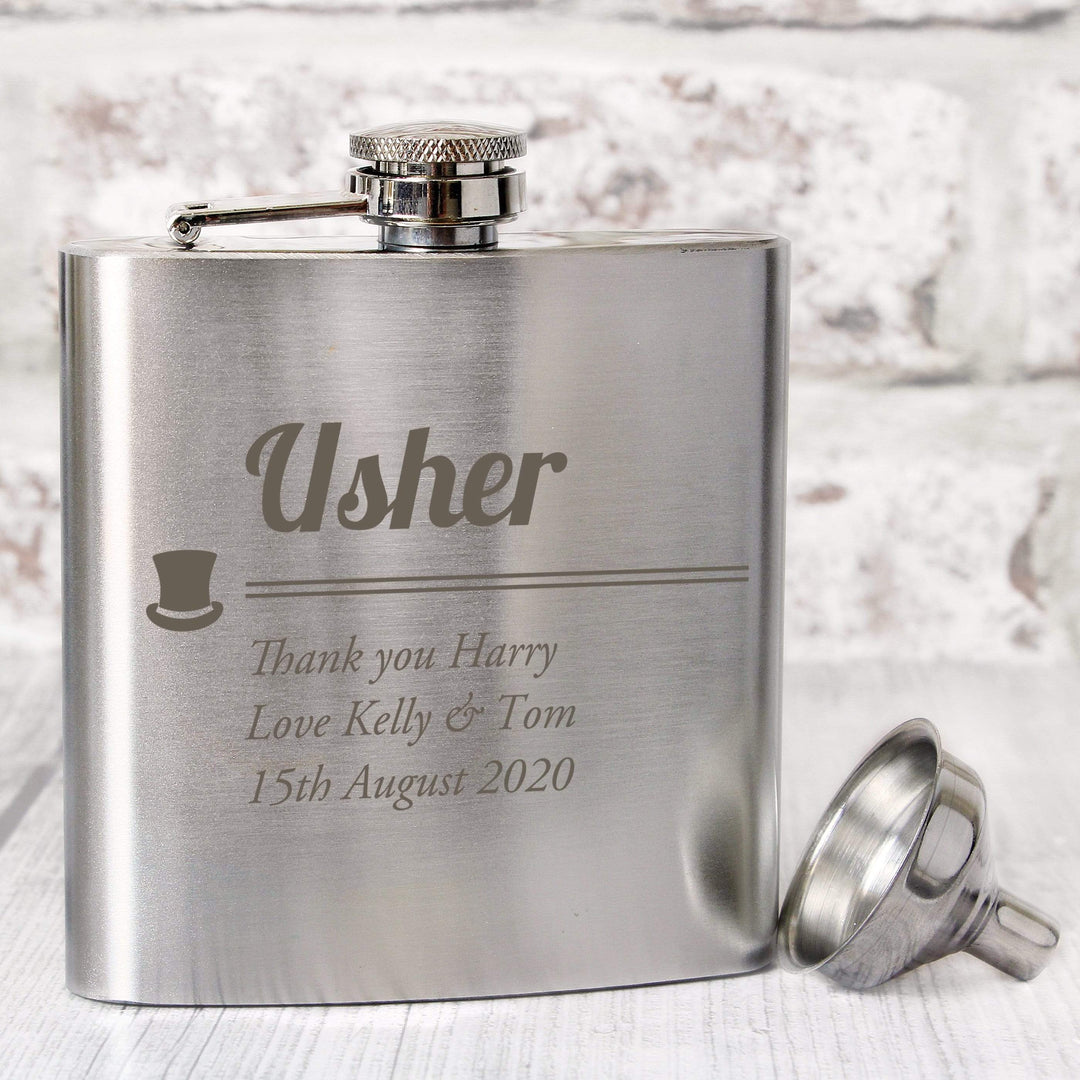 Personalised Memento Glasses &amp; Barware Personalised Usher Hip Flask