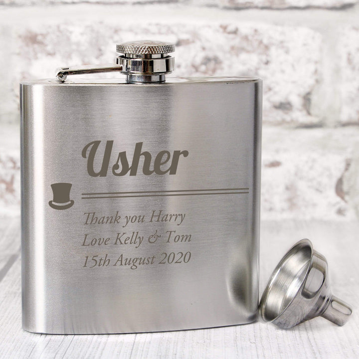 Personalised Memento Glasses &amp; Barware Personalised Usher Hip Flask