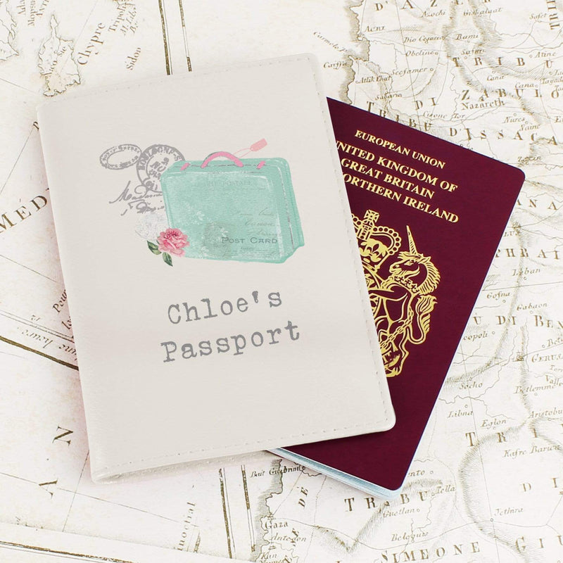 Personalised Memento Leather Personalised Vintage Pastel Travel Cream Passport Holder