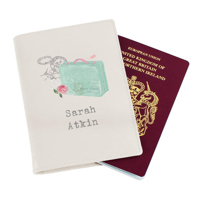 Personalised Memento Leather Personalised Vintage Pastel Travel Cream Passport Holder