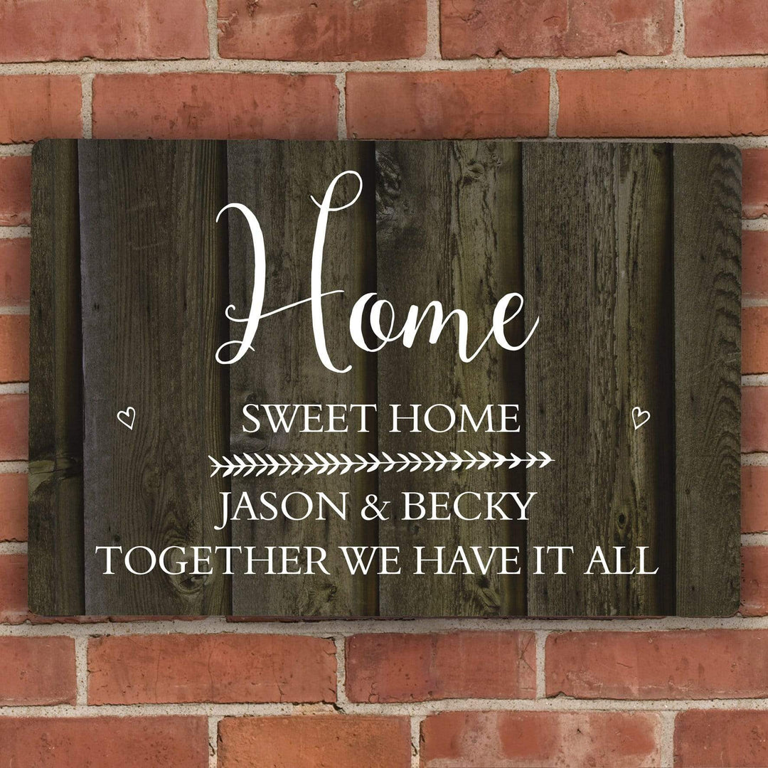 Personalised Memento Hanging Decorations &amp; Signs Personalised Walnut Wood Grain Metal Sign