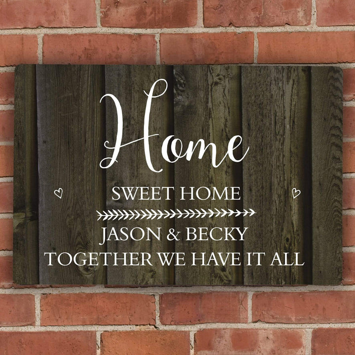 Personalised Memento Hanging Decorations &amp; Signs Personalised Walnut Wood Grain Metal Sign