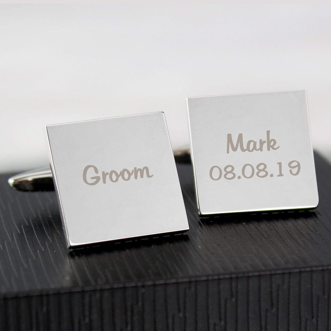 Personalised Memento Jewellery Personalised Wedding Role Square Cufflinks -1 line