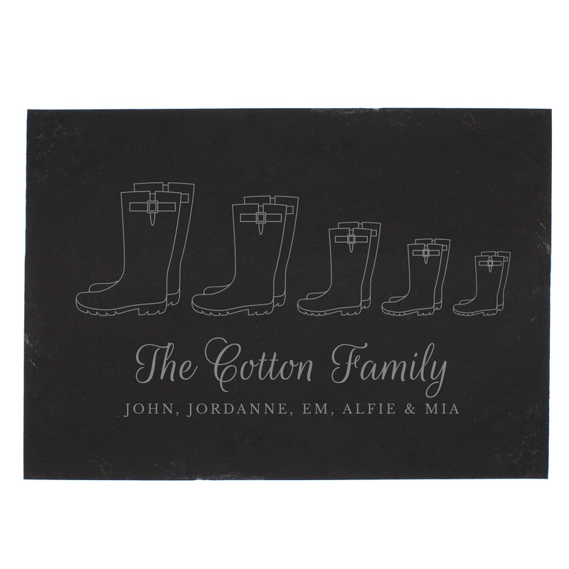 Personalised Memento Slate Personalised Welly Boot Family of Five Slate