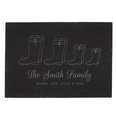 Personalised Memento Slate Personalised Welly Boot Family of Four Slate