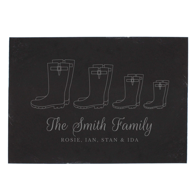 Personalised Memento Slate Personalised Welly Boot Family of Four Slate