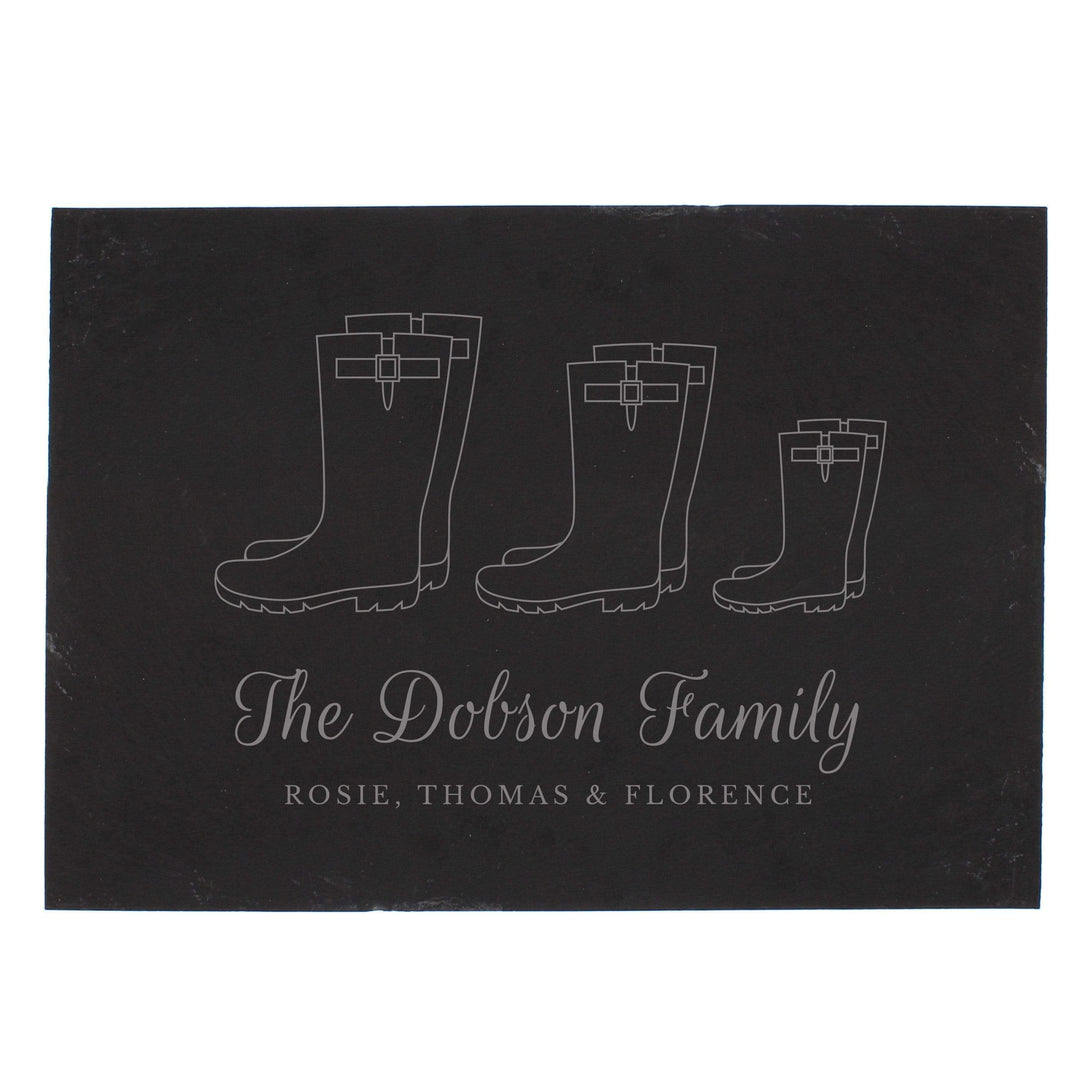 Personalised Memento Slate Personalised Welly Boot Family of Three Slate