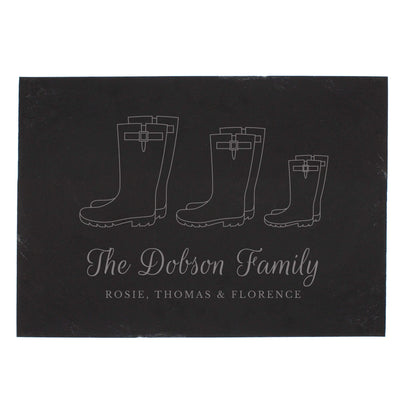 Personalised Memento Slate Personalised Welly Boot Family of Three Slate