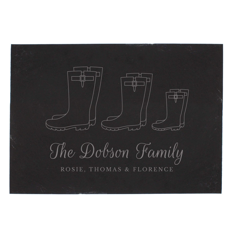 Personalised Memento Slate Personalised Welly Boot Family of Three Slate