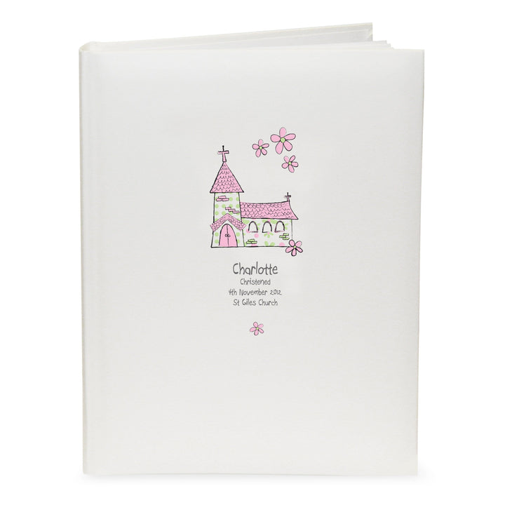 Personalised Memento Photo Frames, Albums and Guestbooks Personalised Whimsical Church Pink Traditional Album