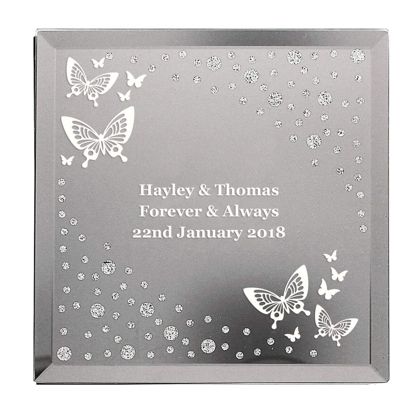 Personalised Memento Trinket, Jewellery & Keepsake Boxes Personalised White Butterfly Diamante Glass Trinket Box