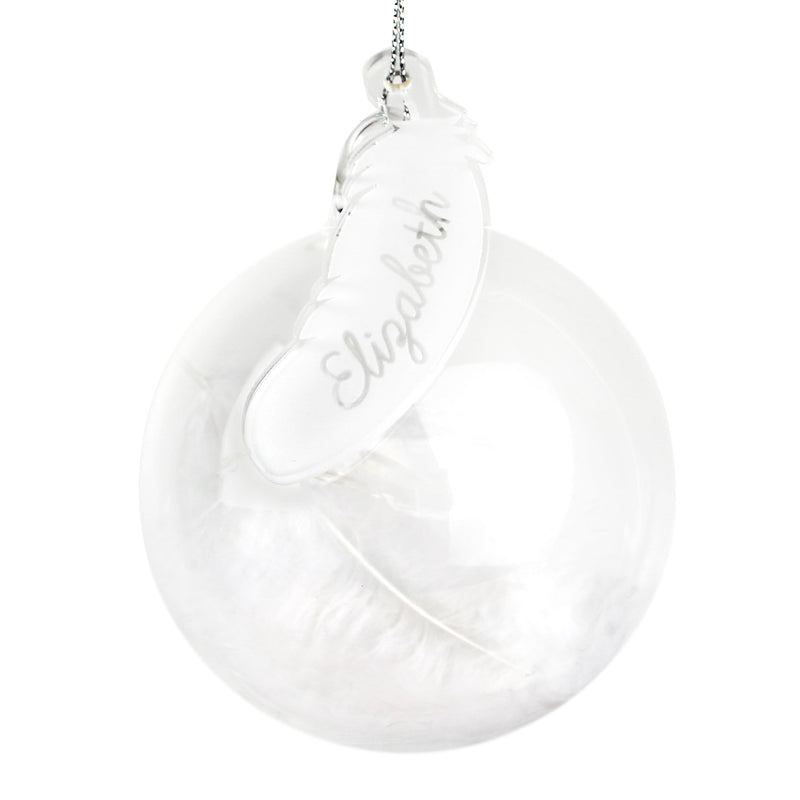 Personalised Memento Christmas Decorations Personalised White Feather Glass Bauble