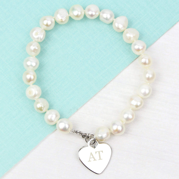 Personalised Memento Jewellery Personalised White Freshwater Pearl Initial Bracelet