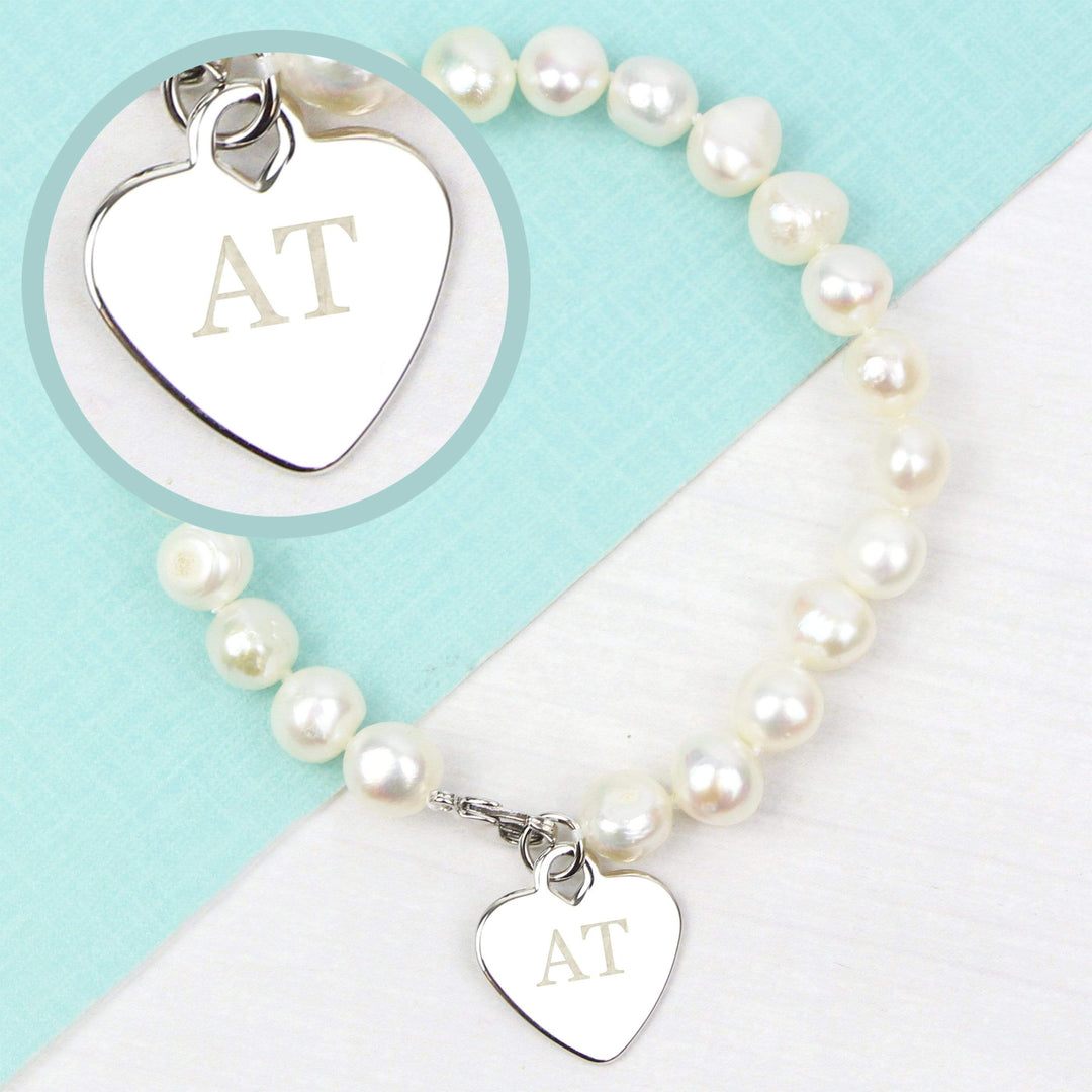 Personalised Memento Jewellery Personalised White Freshwater Pearl Initial Bracelet