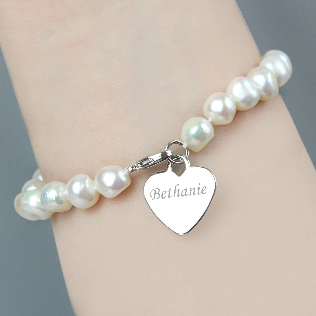 Personalised Memento Jewellery Personalised White Freshwater Pearl Scripted Name Bracelet