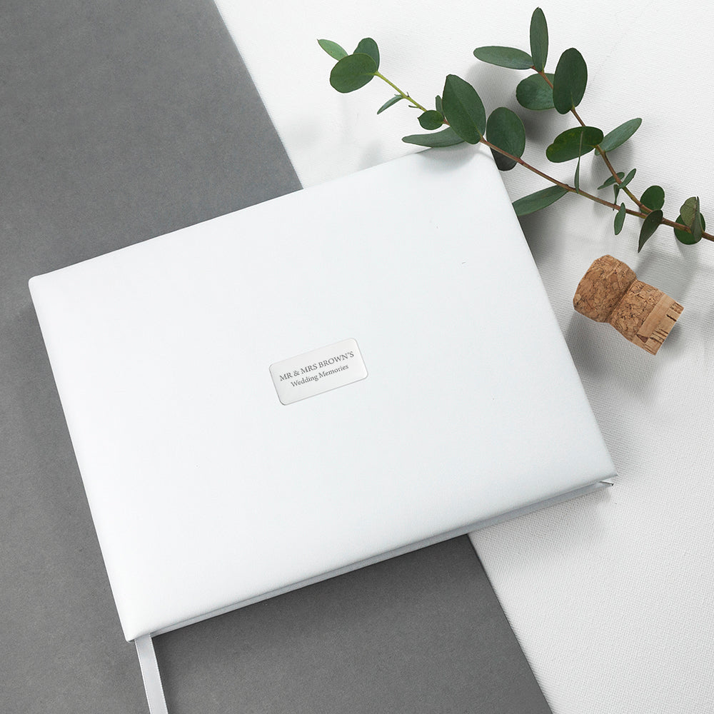 Personalised White Leather Wedding Guest Book, The Personal Shop, personalised gifts