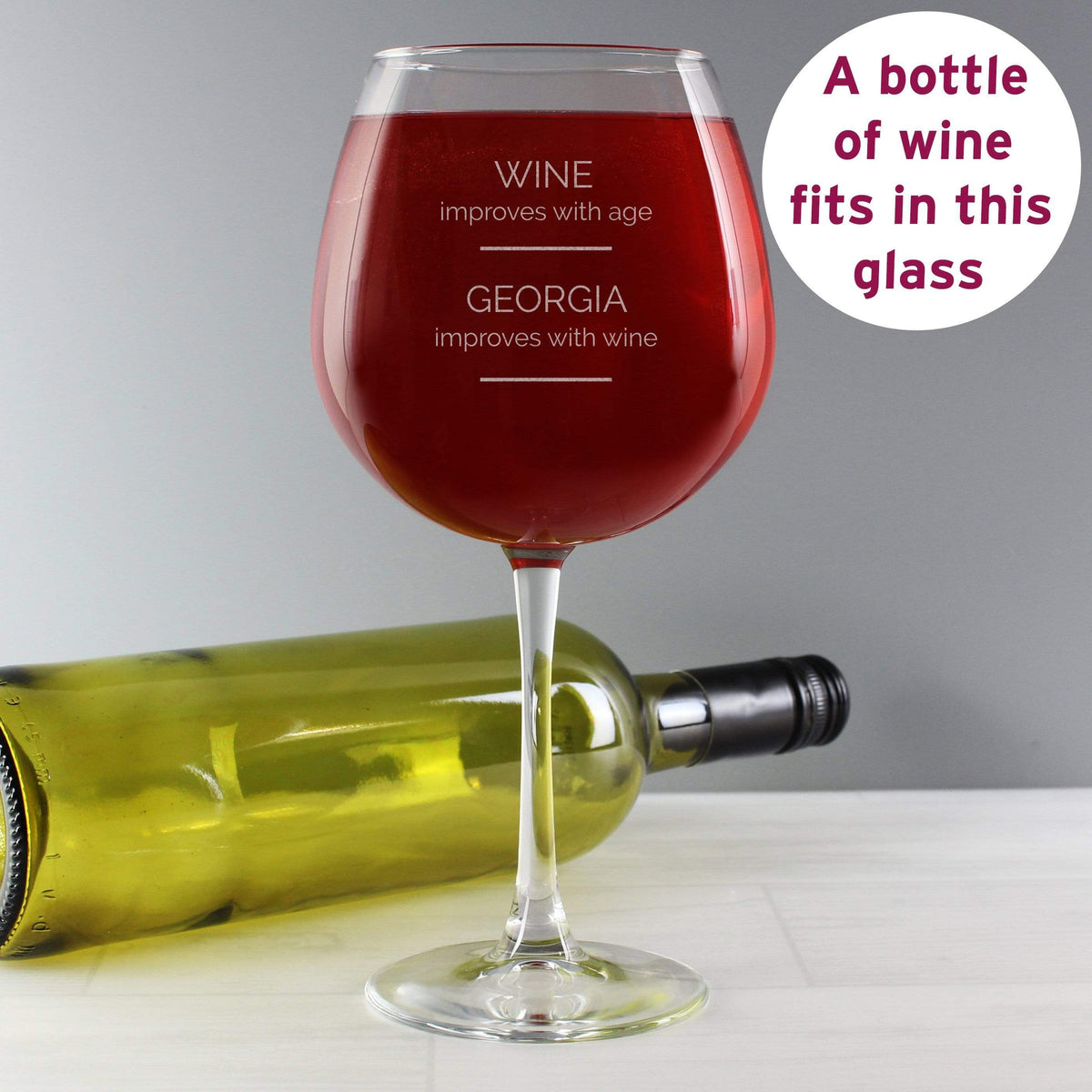 Personalised Memento Glasses & Barware Personalised 'Wine Improves with Age' Bottle of Wine Glass
