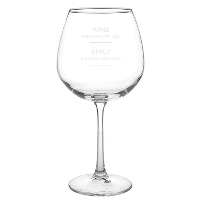 Personalised Memento Glasses & Barware Personalised 'Wine Improves with Age' Bottle of Wine Glass