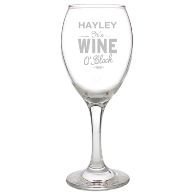 Personalised Memento Glasses & Barware Personalised Wine O'Clock Engraved Wine Glass