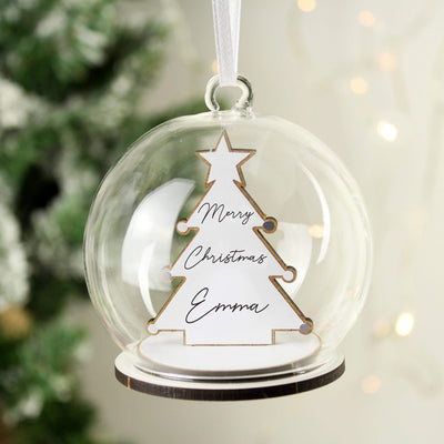 Personalised Memento Personalised Wooden Christmas Tree Glass Bauble