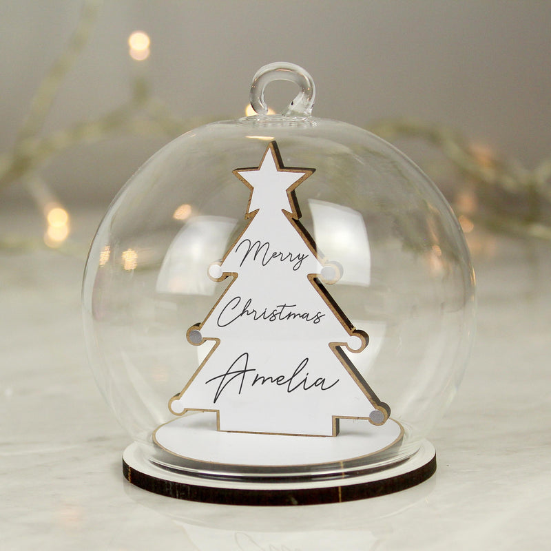 Personalised Memento Personalised Wooden Christmas Tree Glass Bauble