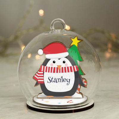 Personalised Memento Personalised Wooden Penguin Glass Bauble