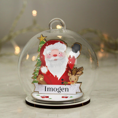 Personalised Memento Personalised Wooden Santa Glass Bauble