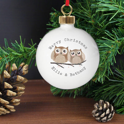 Personalised Memento Personalised Woodland Owl Bauble