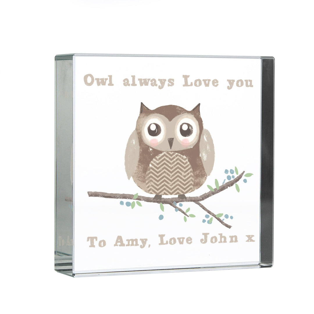 Personalised Memento Ornaments Personalised Woodland Owl Large Crystal Token