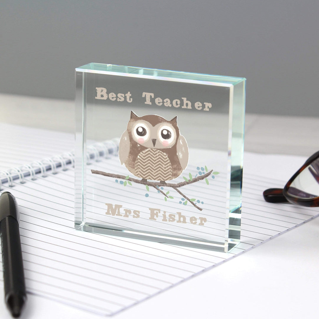 Personalised Memento Ornaments Personalised Woodland Owl Large Crystal Token