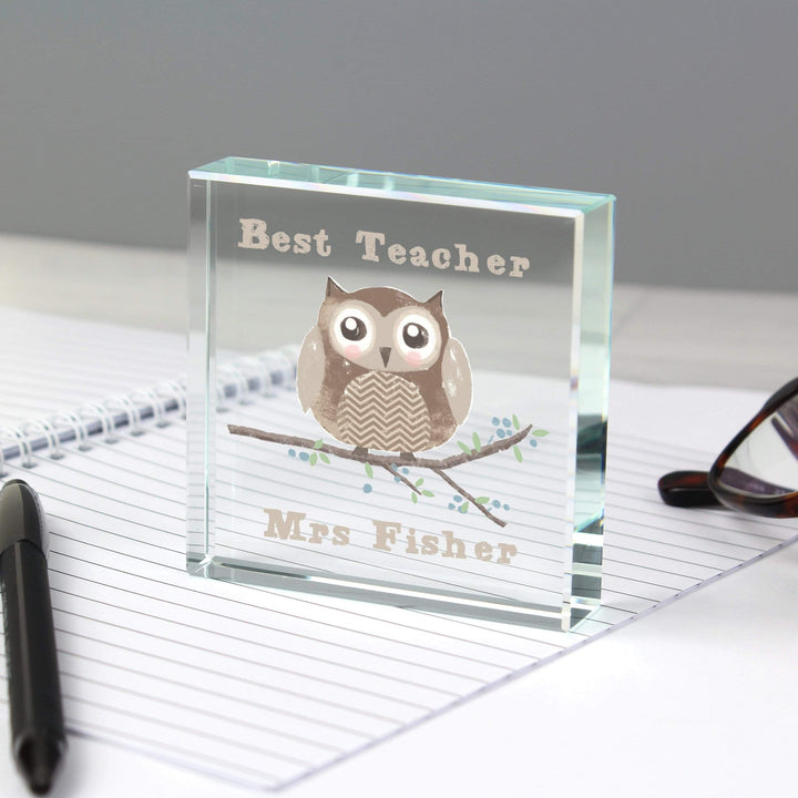 Personalised Memento Ornaments Personalised Woodland Owl Large Crystal Token