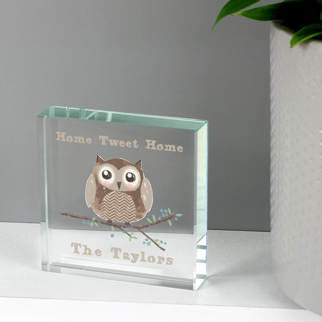 Personalised Memento Ornaments Personalised Woodland Owl Large Crystal Token