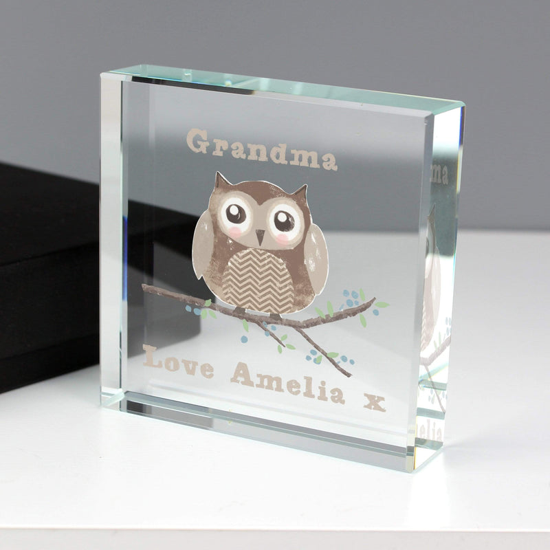 Personalised Memento Ornaments Personalised Woodland Owl Large Crystal Token