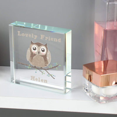Personalised Memento Ornaments Personalised Woodland Owl Large Crystal Token