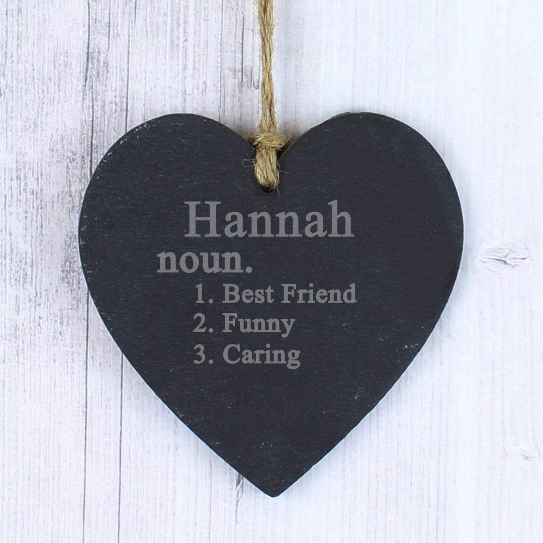 Personalised Memento Slate Personalised Word Definition Slate Heart Decoration