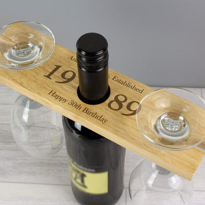 Personalised Memento Wooden Personalised 'Year' Wine Glass & Bottle Butler