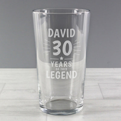 Personalised Memento Personalised Years of This Legend Birthday Pint Glass