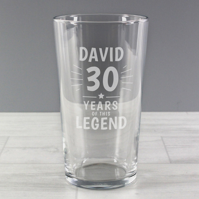 Personalised Memento Personalised Years of This Legend Birthday Pint Glass