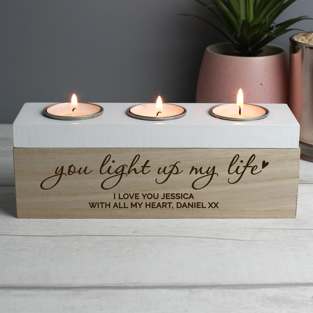 Personalised Memento Personalised You Light Up My Life Triple Tea Light Box