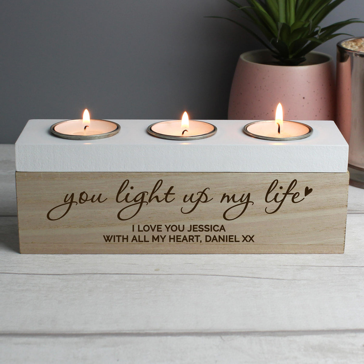 Personalised Memento Personalised You Light Up My Life Triple Tea Light Box