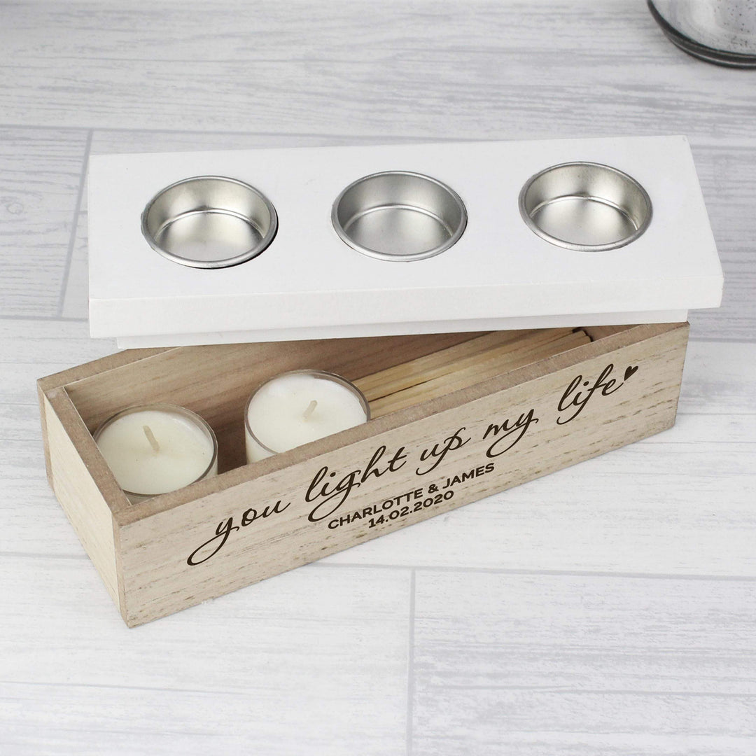 Personalised Memento Personalised You Light Up My Life Triple Tea Light Box