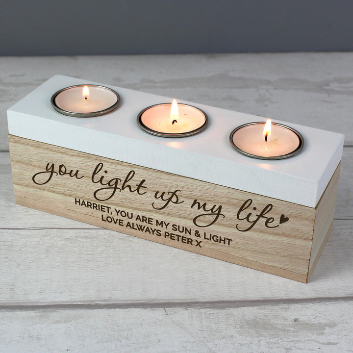 Personalised Memento Personalised You Light Up My Life Triple Tea Light Box