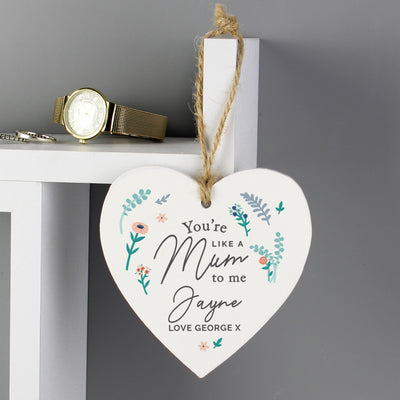 Personalised Memento Personalised You're Like A Mum To Me Wooden Heart Decoration