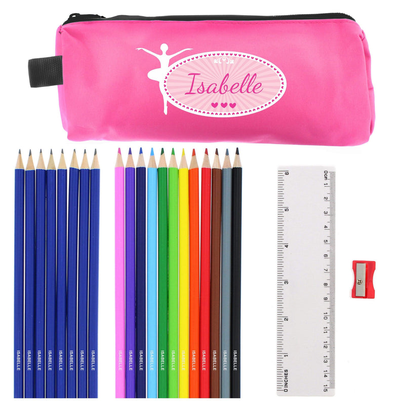 Personalised Memento Stationery & Pens Pink Ballerina Pencil Case with Personalised Pencils & Crayons