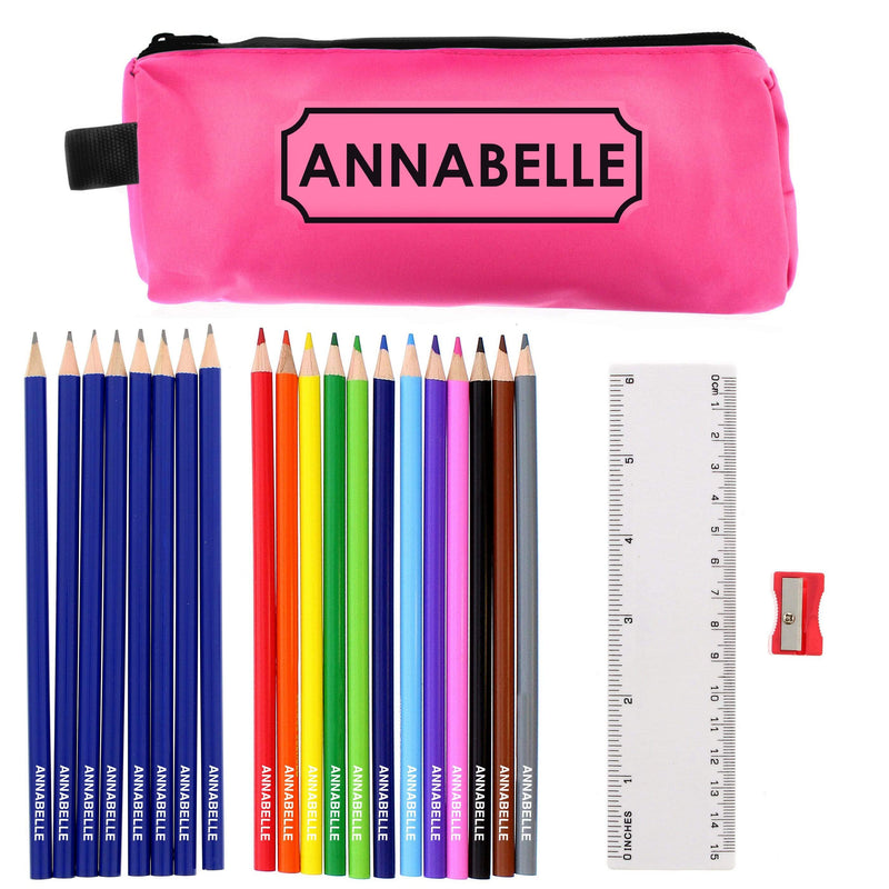 Personalised Memento Stationery & Pens Pink Pencil Case with Personalised Pencils & Crayons