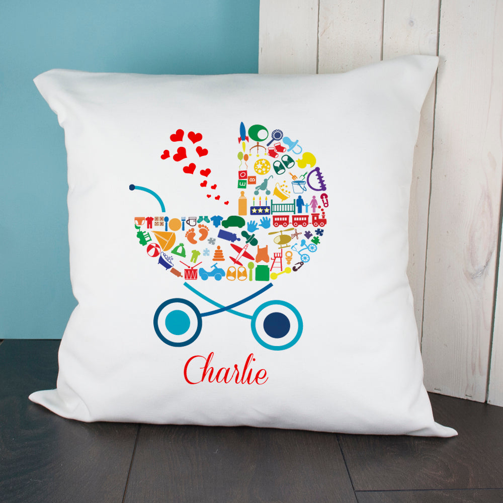 Personalised Pram Baby Memory Cushion Cover - Boy