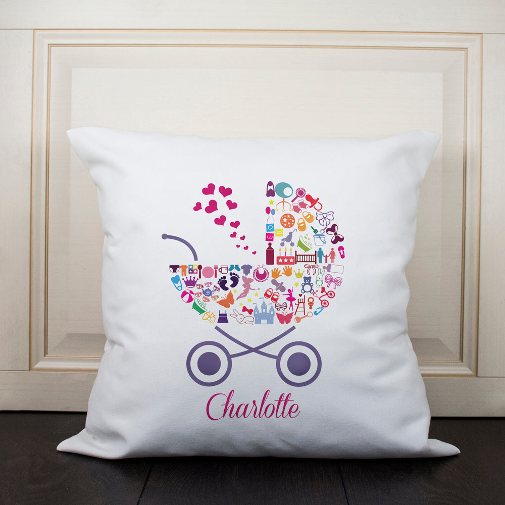 Personalised Pram Baby Memory Cushion Cover - Girl