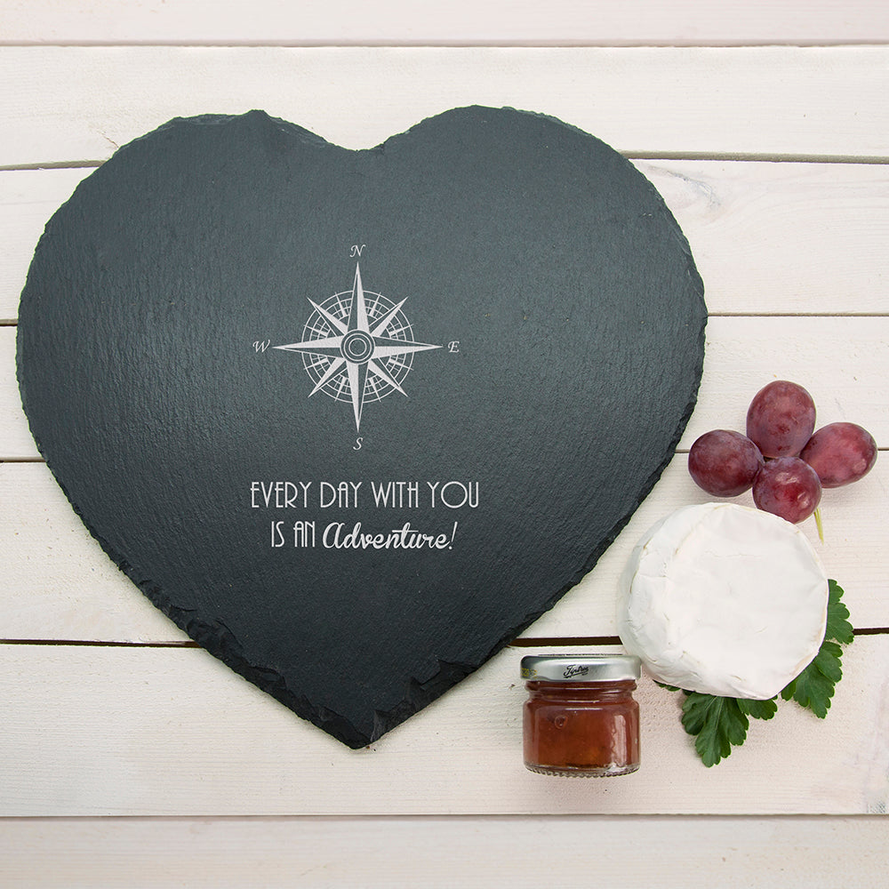 Personalised Romantic Compass Heart Slate Cheese Board